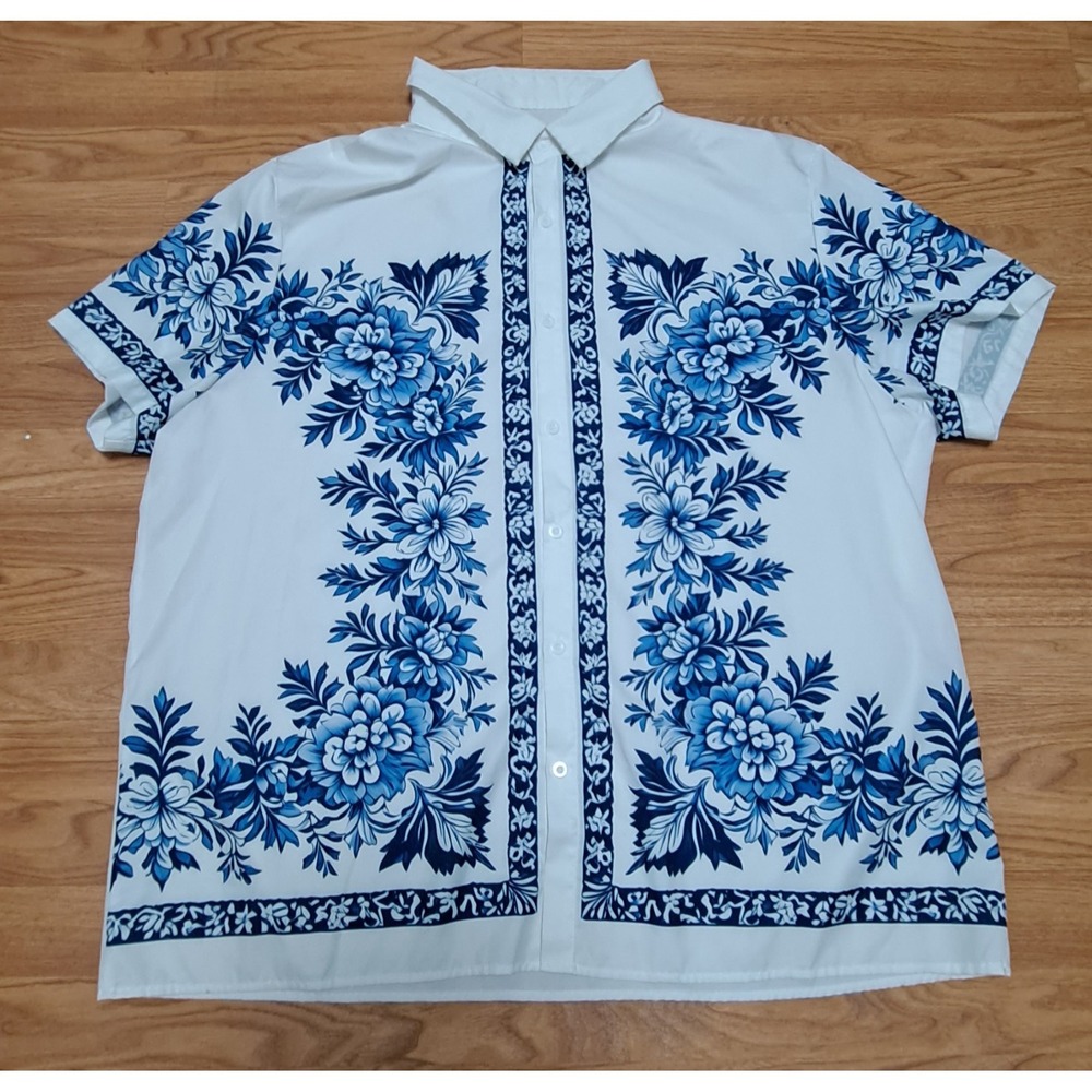 Button Down Shirt Men Fashion Floral Casual Shirt Vintage Style Short Sleeve 4X - Picture 2 of 4